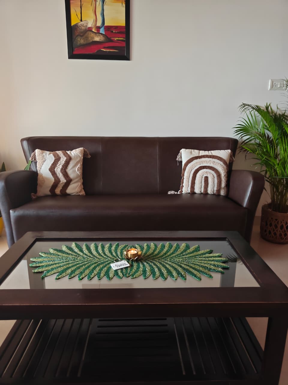 Buy Handmade Garden Green Beads Table Runner For Home Décor