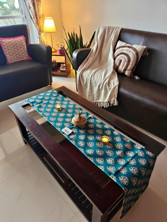 Jade English Art Inspired Silk Dining Table | Coffee Table Runner L-72 in, W-12 in