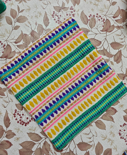 Hand Woven Green Multicoloured Small Cushion Cover 12 x 12 inches 1 piece