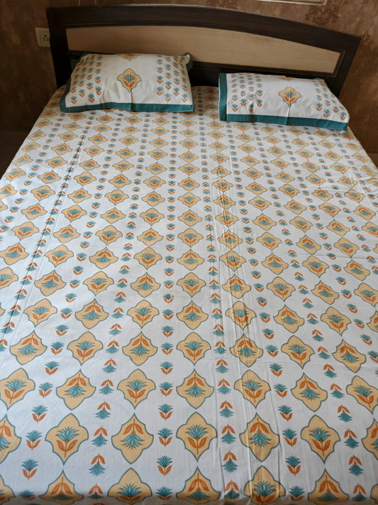 Hand Block Floral Mughal Butta Queen Smaller King Cotton Bedsheets Online 95 inches x 108 inches