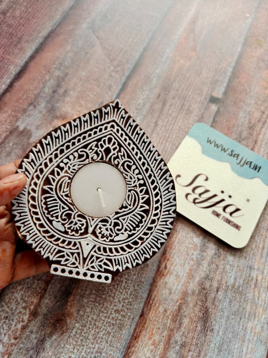 Wooden Rangoli and Leaf Decorative Tea Light Holder for Living Room, Office Décor, Home decor 1 piece