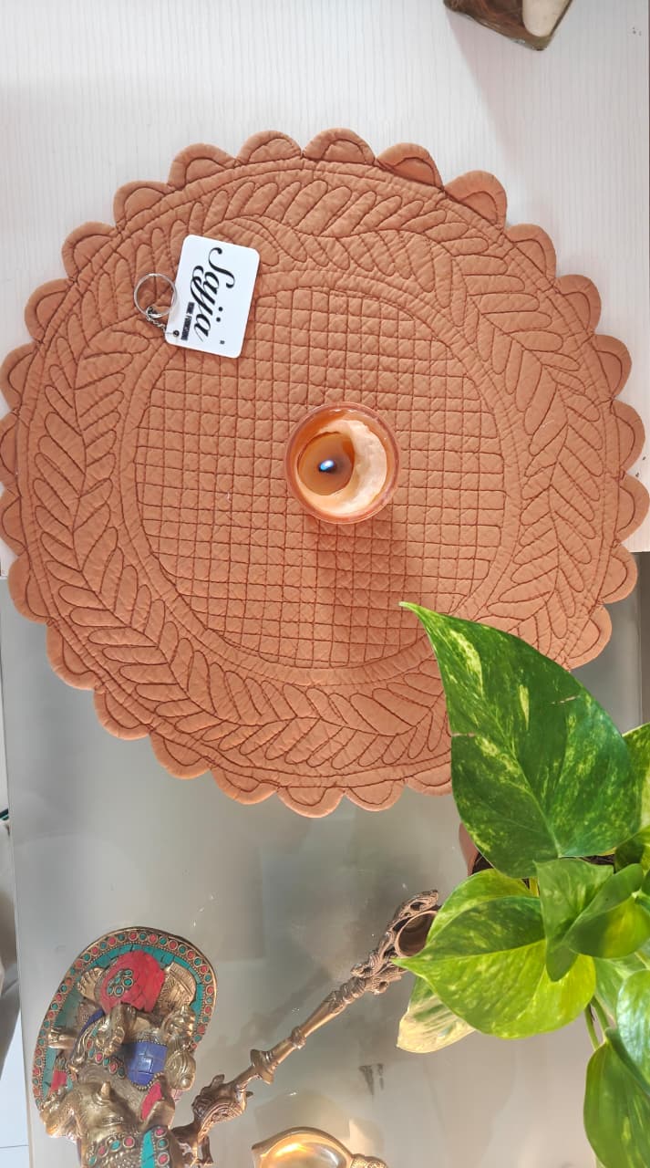 Round Orange Terracotta Cotton Quilted Table Fabric Placemat mat - 1 piece