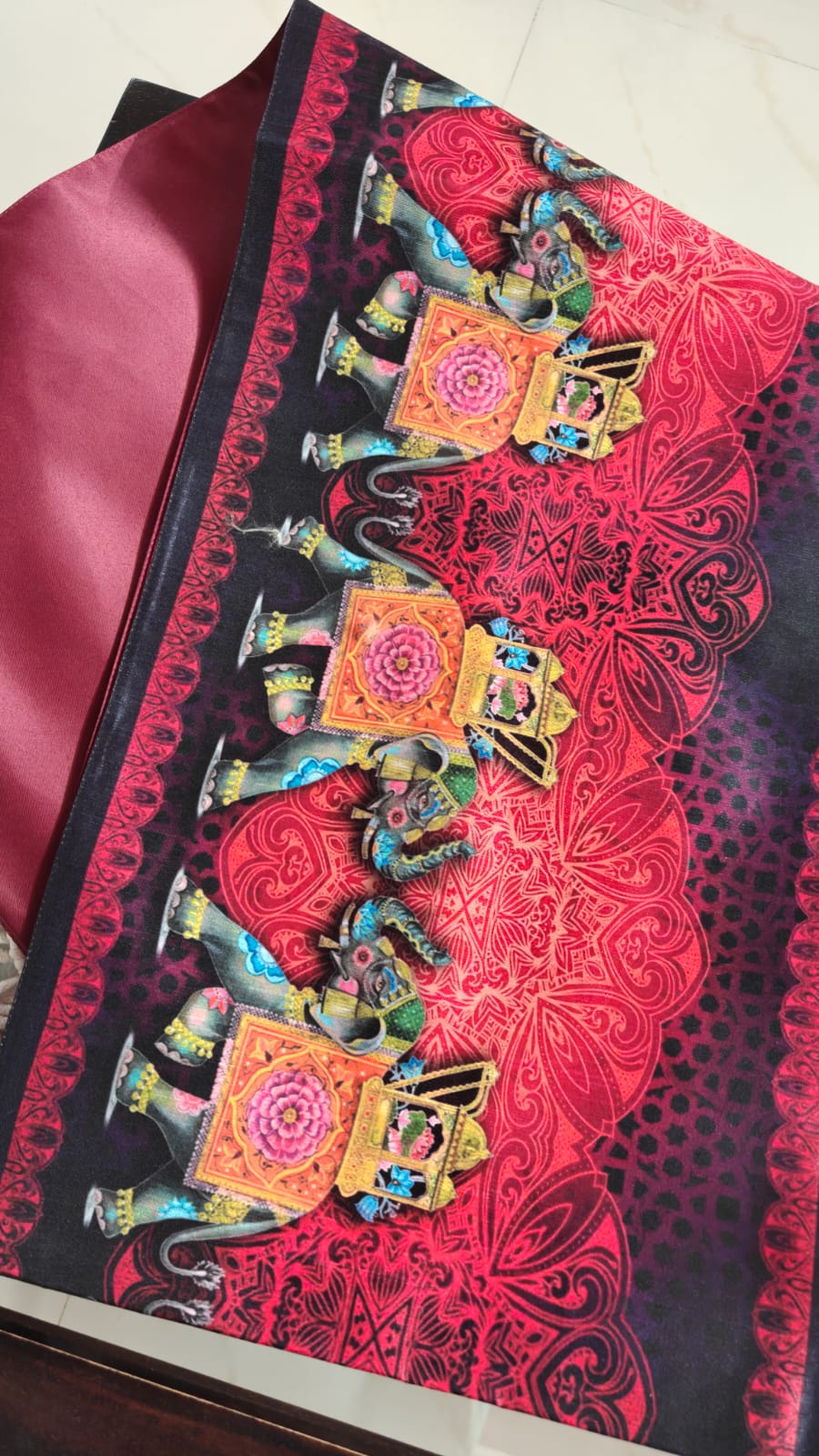 Rajasthani Phad Palki Hatti Silk Table Runner (L-72in, W-12in)