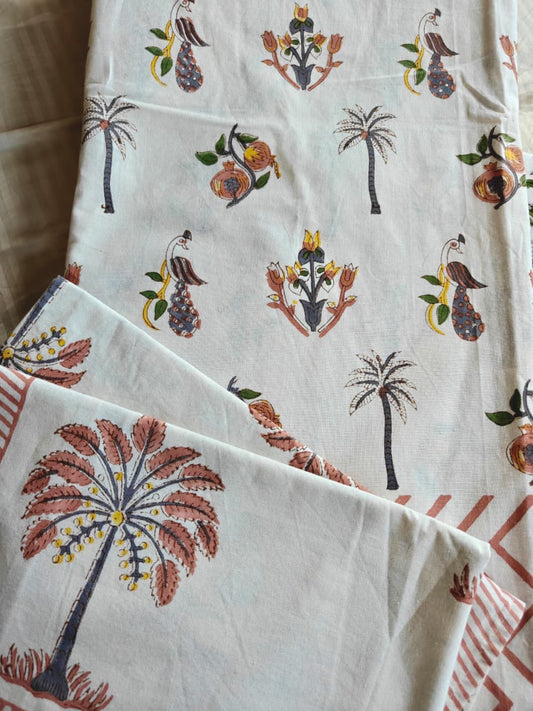 Hand Block Palm Floral Peacock King Cotton Bedsheets Online 108 inches x 108 inches