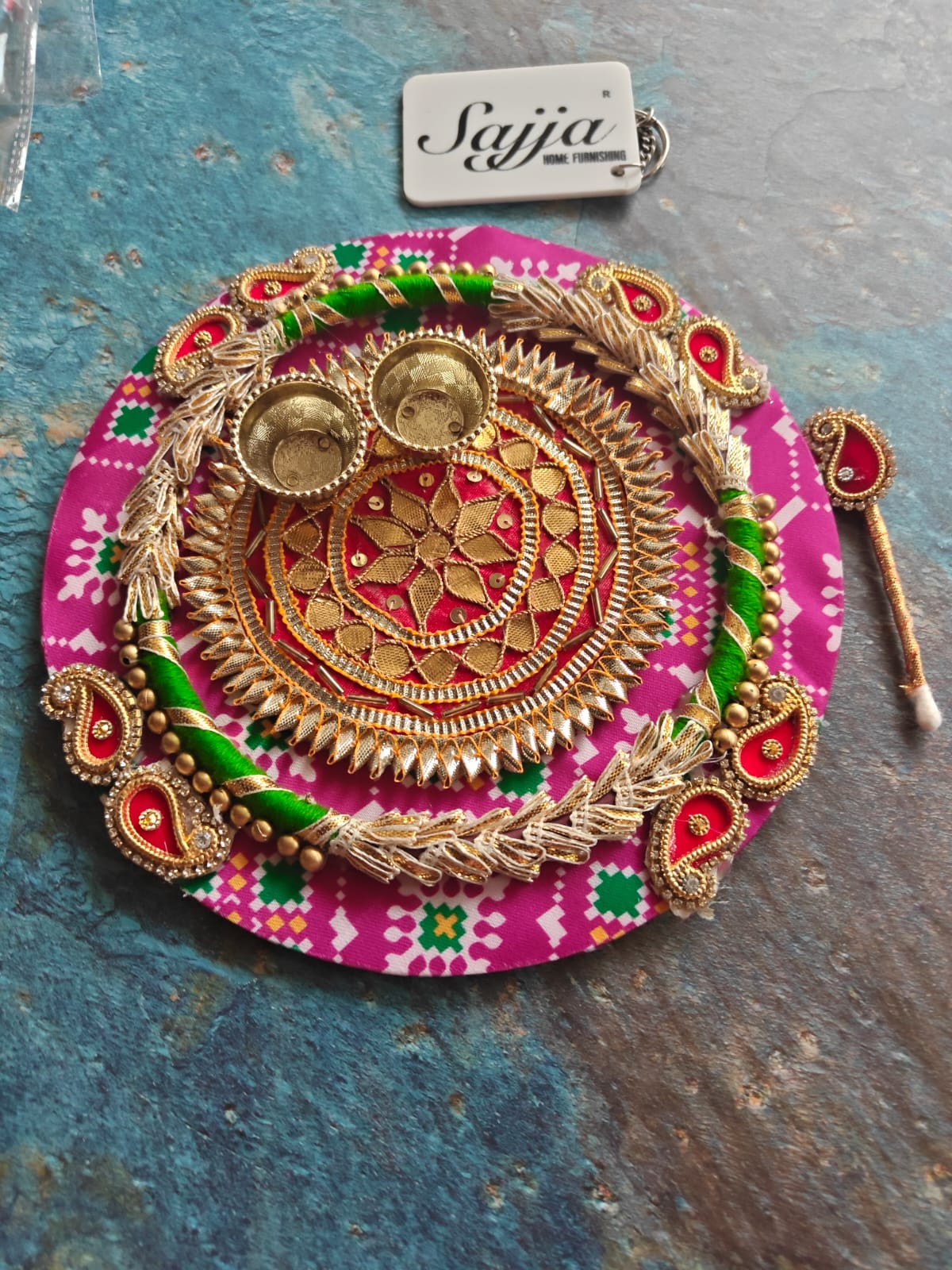 Rani Pink Roli Chawal Platter with Tilak Stick | Rakhi Decoration Festive Centre piece Decor | Gift