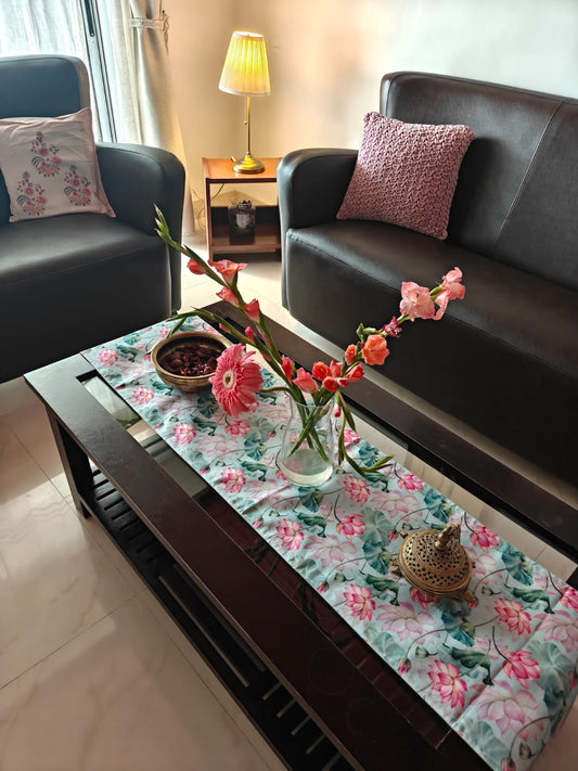 Buddha Art Inspired Silk Dining Table Runner 6 seater Side Table Runners Gift L-72 in, W-12in)