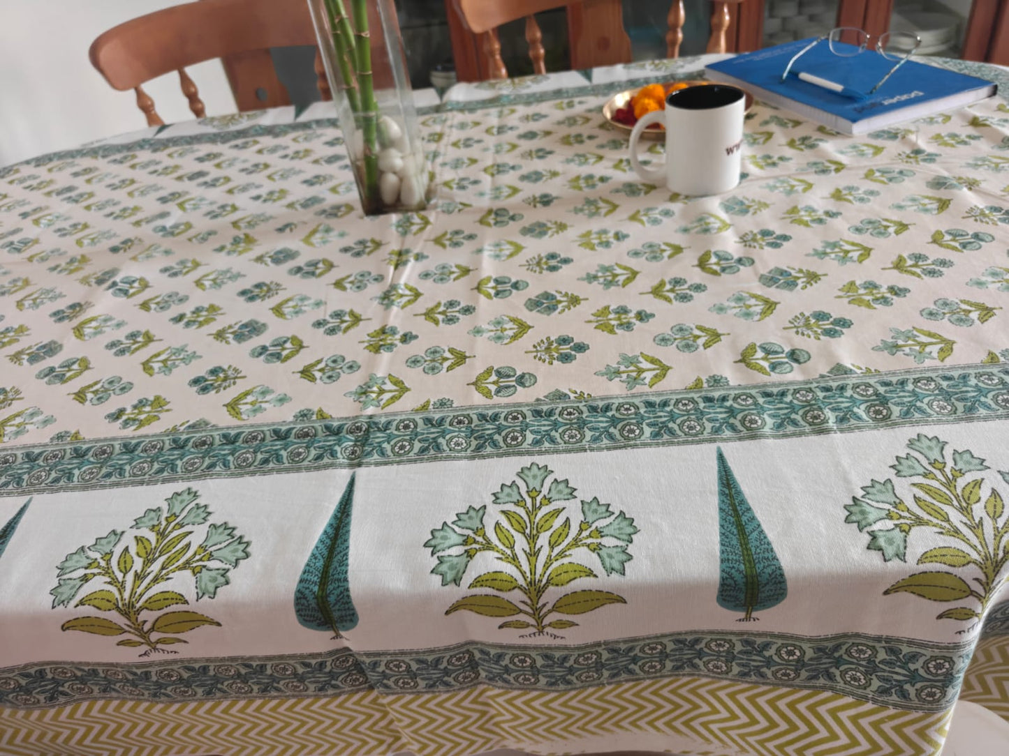 Designer Hand Block Cotton Table Cover - 60 x 90 inches 6 seater | smaller 8 seater Table Cloth