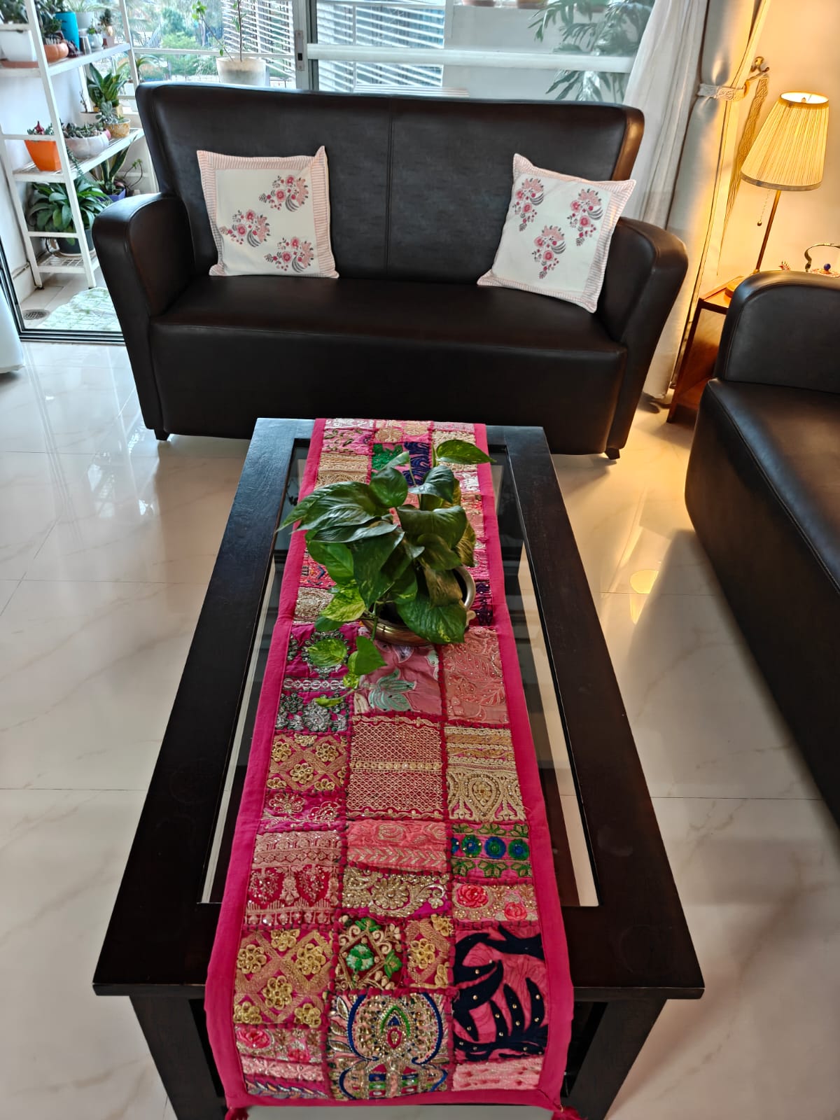 Pink Khambadiya Patchwork Table Runner (14 x 60 inches)