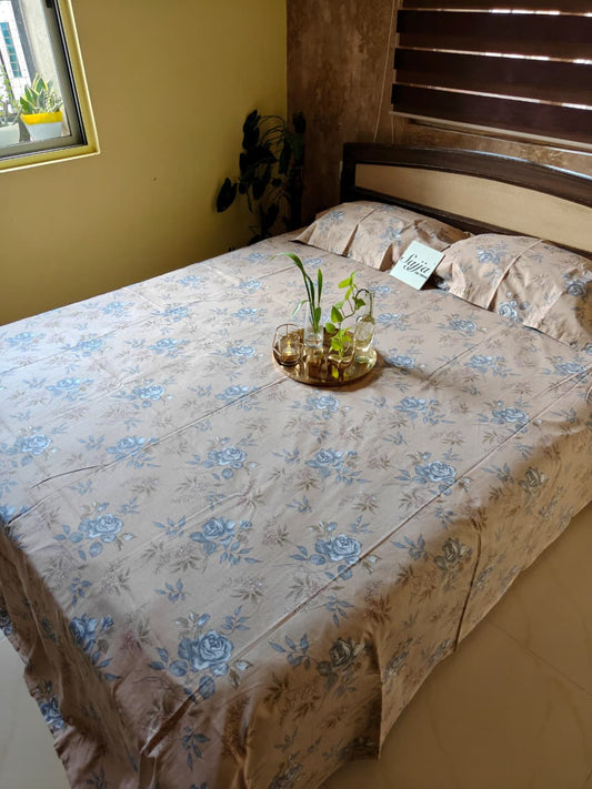 Rich Soothing Peach Brown Floral Double Bedsheet Queen 90 x 100 inches