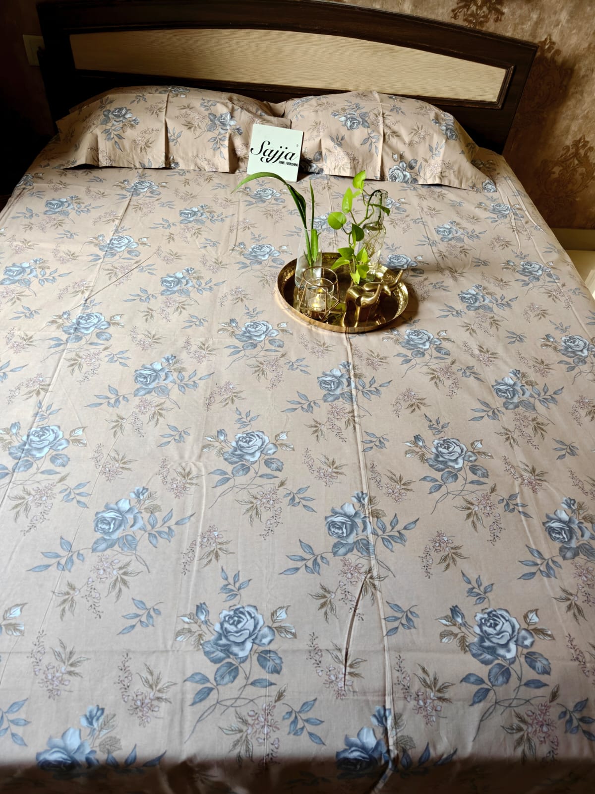 Rich Soothing Peach Brown Floral Double Bedsheet Queen 90 x 100 inches