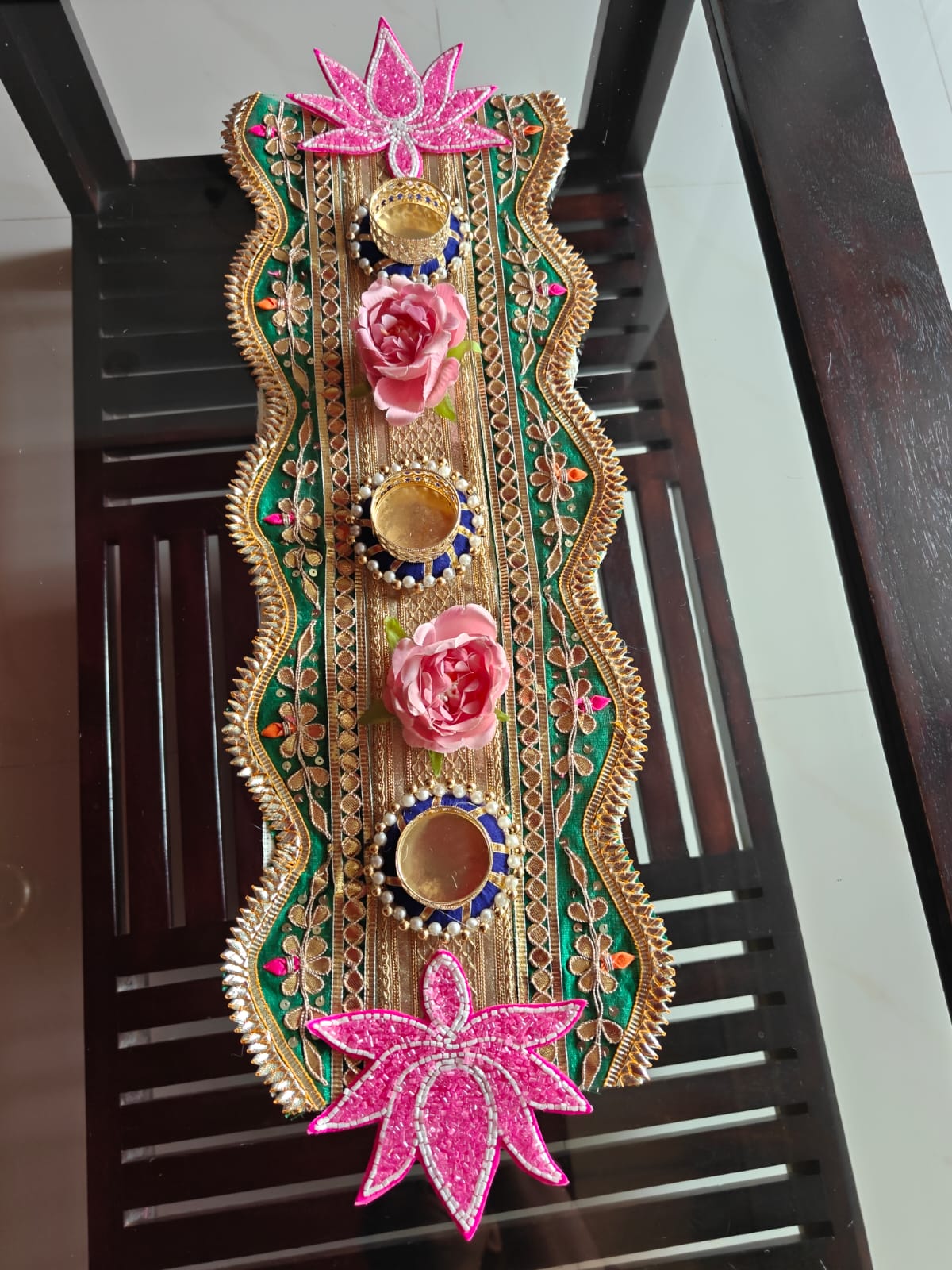Auspicious Kamal Gota Patti Tealight Table Runner Diwali Decoration Festive Centre piece Decor