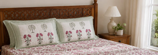 Premium Quality Hand Block Pink Wine King Cotton Bedsheets Online 108 inches x 108 inches