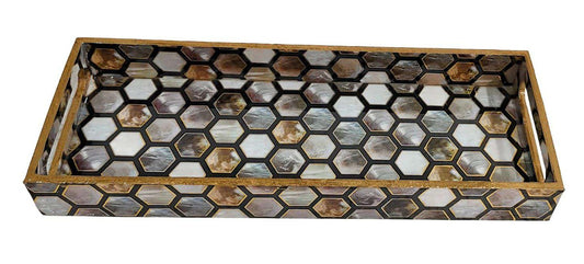 Turkish Mosaic Gold Decorative MDF Tray | Stylish Serving & Home Décor Tray