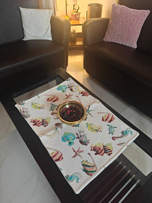 Designer Oceanic Coral thick Duck Cotton Floor Mat |Use as Table Décor Mat | Kids room mat