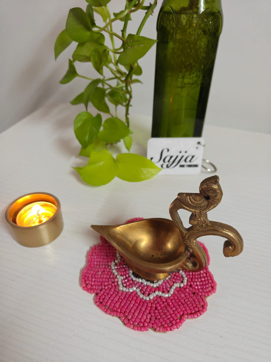 Decorative Handmade Pink Round Floral Beads Coaster Doily