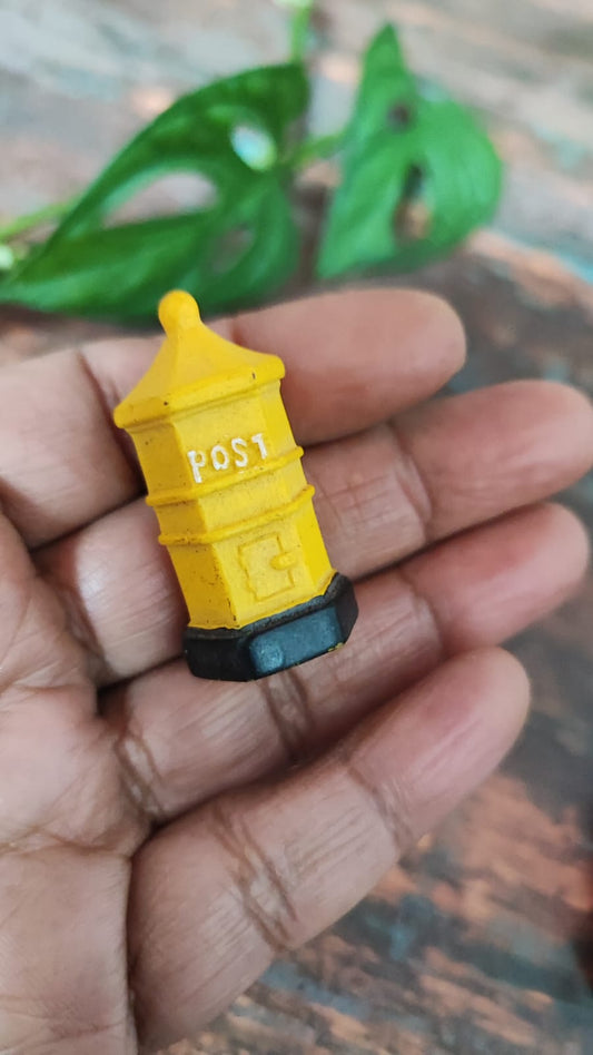 Miniature Polyresin Yellow Post Box Set of 1 - Sajja Garden Nursery