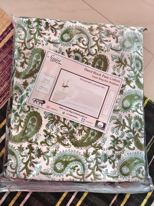 Premium Quality Hand Block Paisley King Cotton Bedsheets Online 108 inches x 108 inches