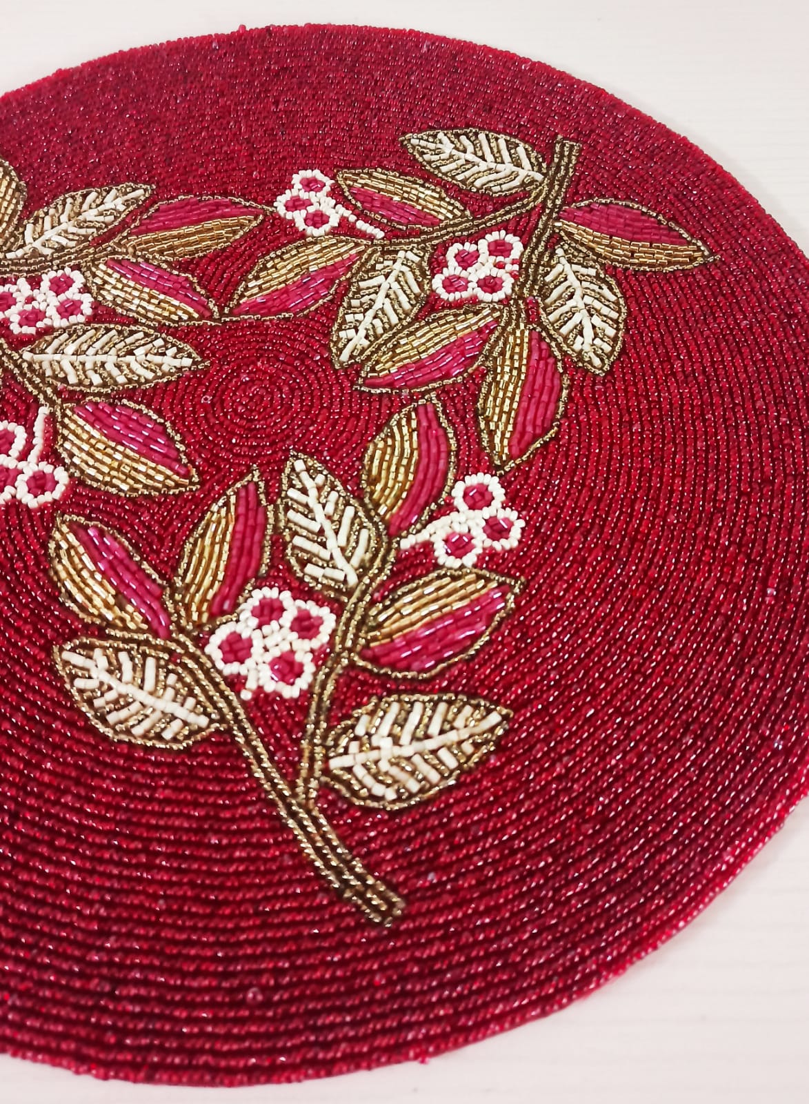 Royal Pink Red Round Beads Table Mat