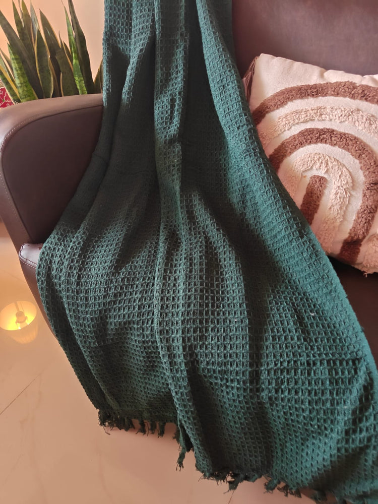 Designer Pure Cotton Waffle Weave Throws with Tassels