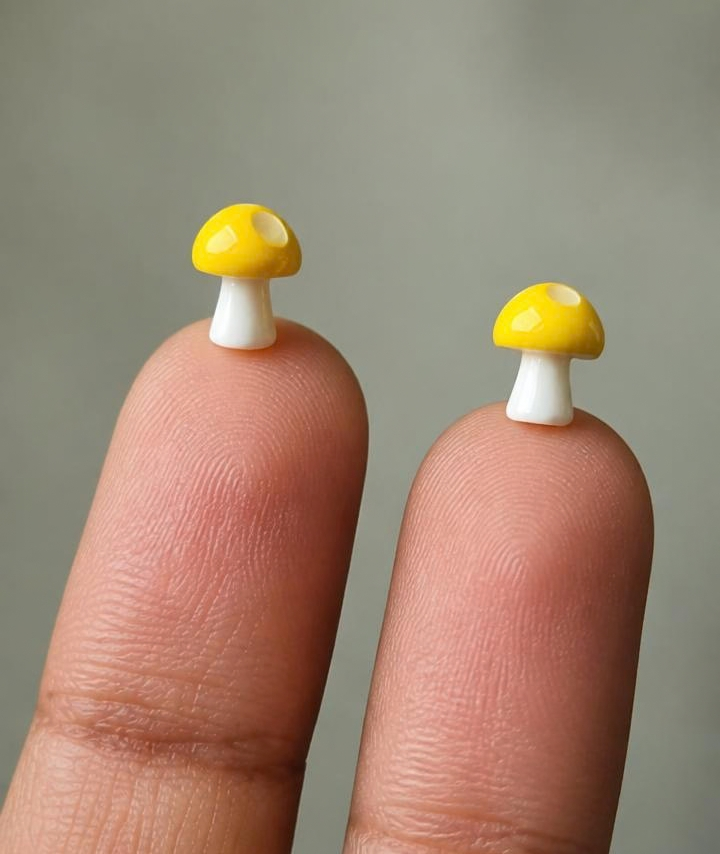Miniature Yellow  mushroom figurines  Set of 2 - Sajja Garden Nursery