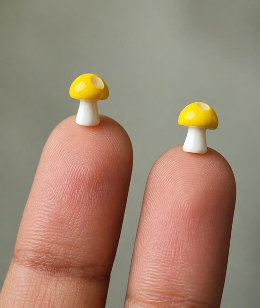 Miniature Yellow  mushroom figurines  Set of 2 - Sajja Garden Nursery