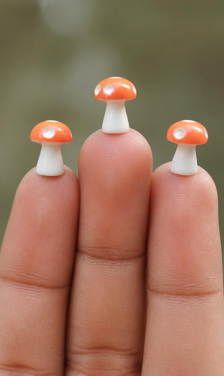 Miniature Orange mushroom figurines  Set of 3 - Sajja Garden Nursery