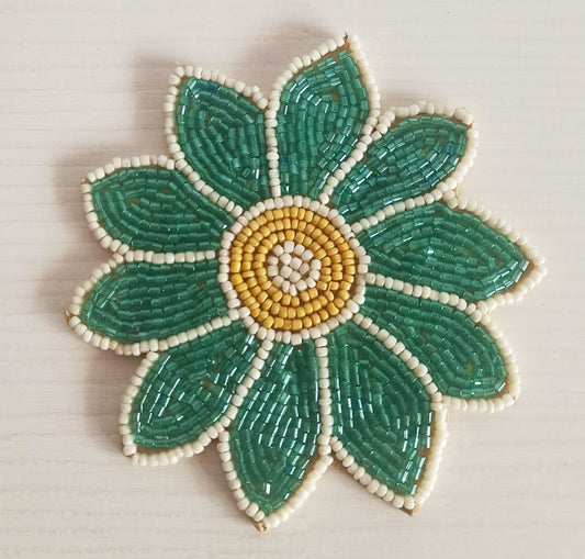 Decorative Handmade Royal Green Round Floral Beads Coaster Doily