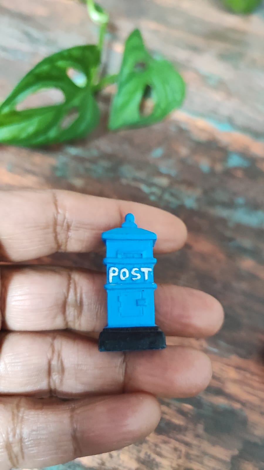 Miniature Polyresin Blue Post Box Set of 1 - Sajja Garden Nursery