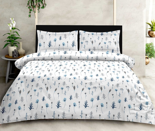 Luxury Opulence Premium Cotton Floral Blue White Double Bedsheet Queen