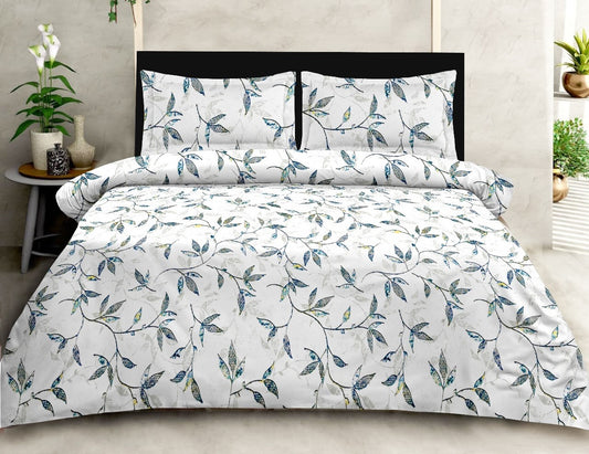 Luxury Opulence Premium Cotton Blue leaves Double Bedsheet Queen