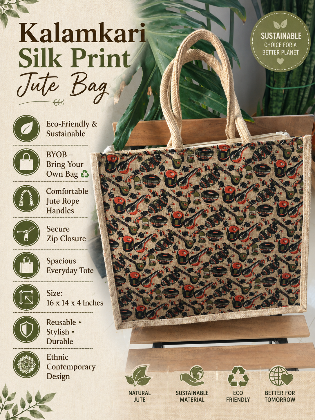 Buy kalamkari Musical Silk Jute Gifting Bag | Handcrafted Sopping Bags