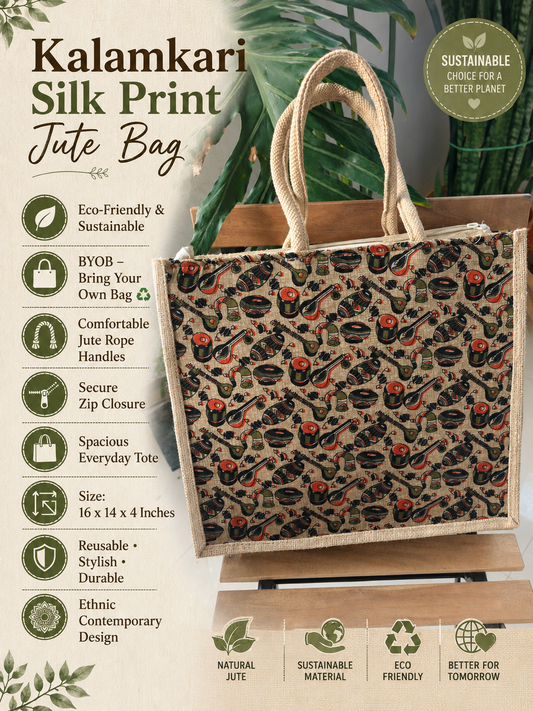 Buy kalamkari Musical Silk Jute Gifting Bag | Handcrafted Sopping Bags