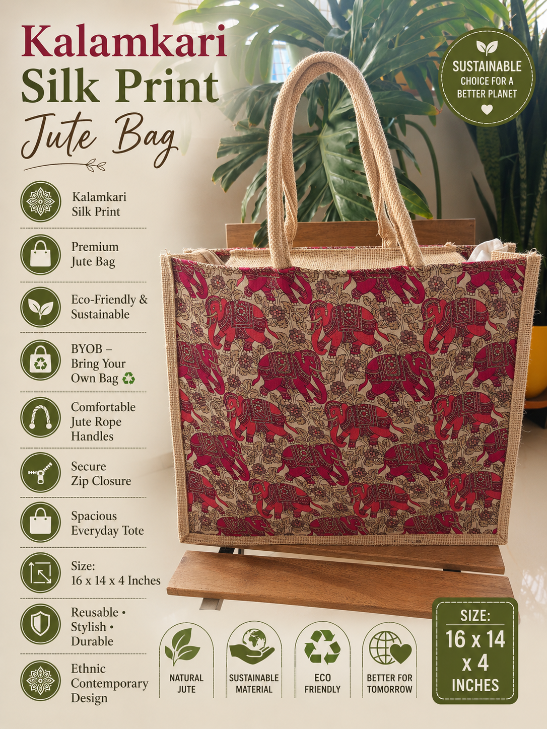 Buy Kalamkari Hatti Abstract Silk Jute Gifting Bag | Handcrafted Tote Shopping Bags