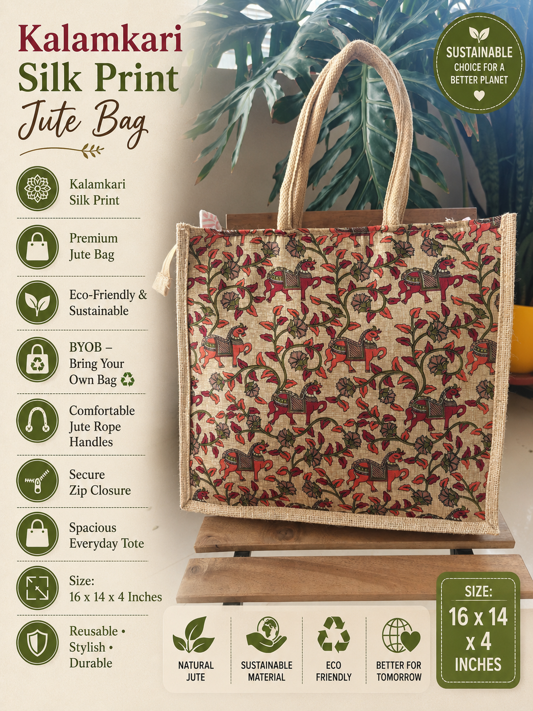Stylish Chetak Horse Silk Jute Gifting Bag | Eco friendly Handcrafted Tote Shopping Bags