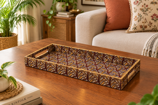 Brown Turkish Mosaic Gold Decorative MDF Tray | Stylish Serving & Home Décor Tray