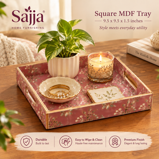 Rose Gold Floral Decorative Sqaure MDF Tray | Stylish Serving & Home Décor Tray