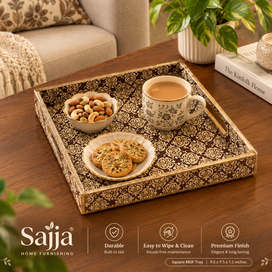 Violet Marble Inlay Print Decorative Sqaure MDF Tray | Stylish Serving & Home Décor Tray