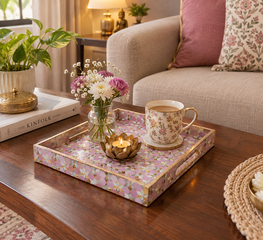 Star Purple Decorative Sqaure MDF Tray | Stylish Serving & Home Décor Tray