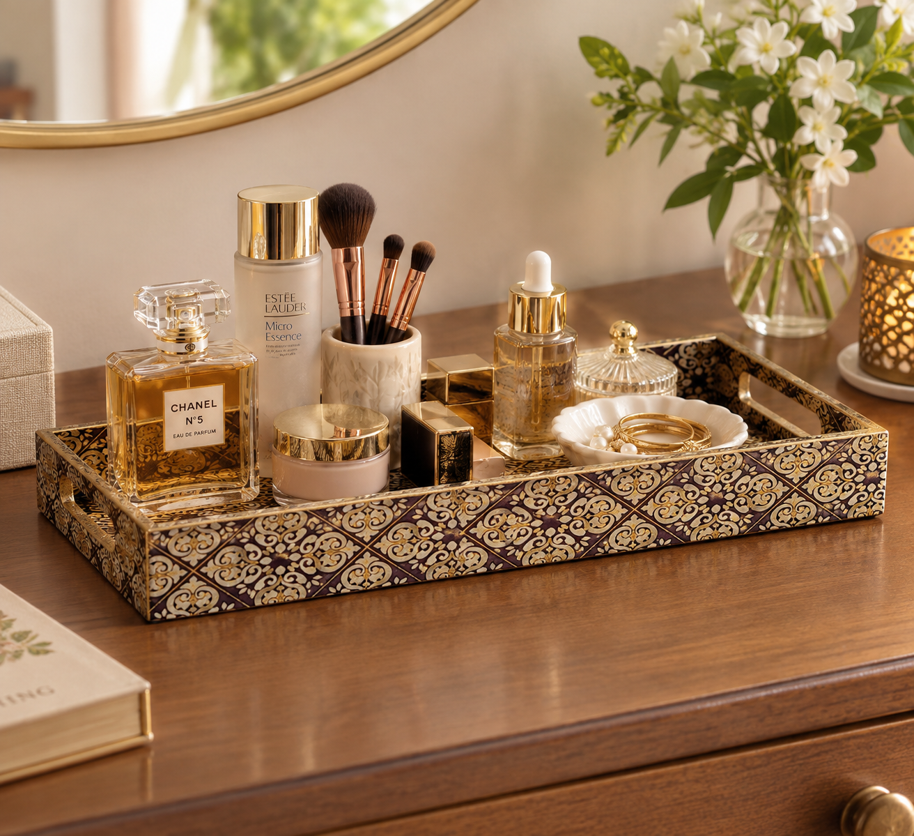 Violet Purple Marble Inlay Print Decorative MDF Tray | Stylish Serving & Home Décor Tray