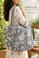 Block print tote bag - Boho quilted women's bags  - Women's handbag - Grey Hand block Printed Quilted cotton Shoulder Bag