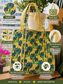 Striped Yellow Green Handblock Quilted Printed Tote Bag Palm Tree Shopping Bag For Girl Women