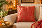 Red - Tradational Banarasi Handwoven Brocade Silk Cushion  Covers with Vintage lace 16 x16
