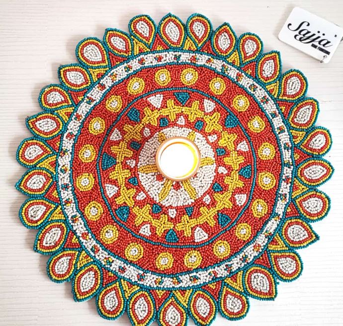 Designer Regal Handcrafted Mandala Round Beaded Glass Placemat Table Mat