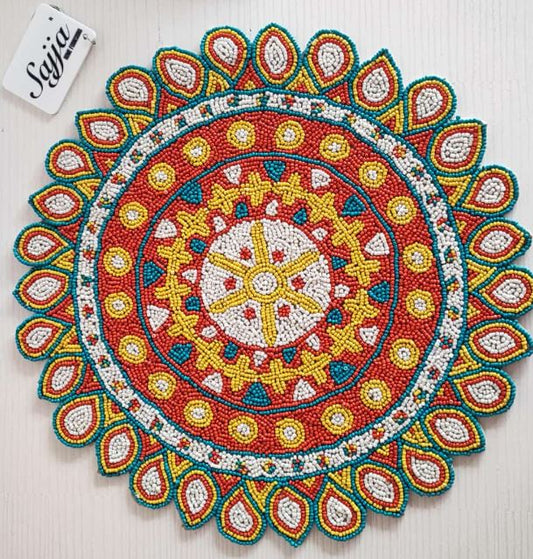 Designer Regal Handcrafted Mandala Round Beaded Glass Placemat Table Mat