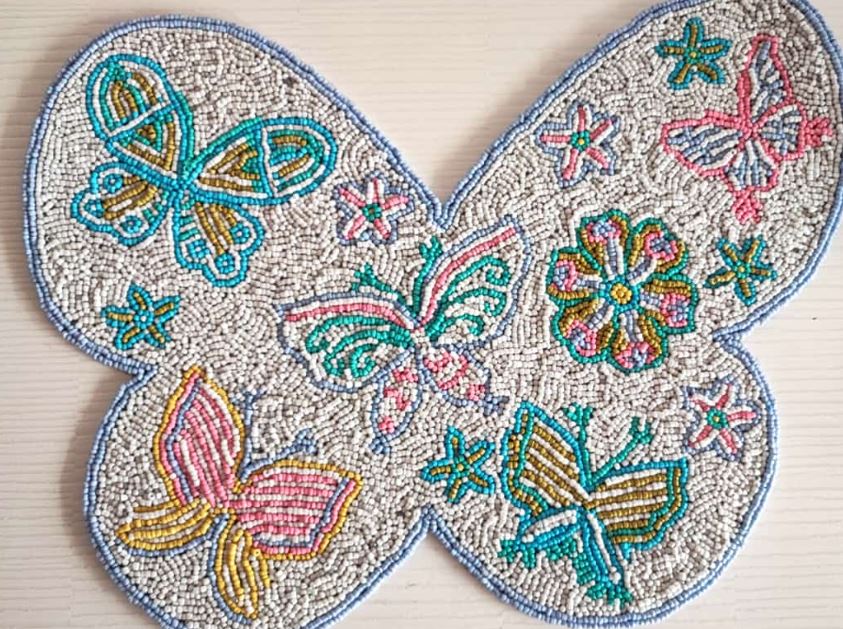 Sajja Playful Bright White Butterfly Beaded Table Mat