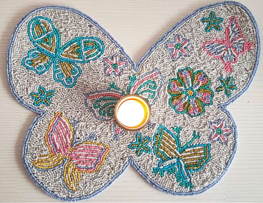 Sajja Playful Bright White Butterfly Beaded Table Mat