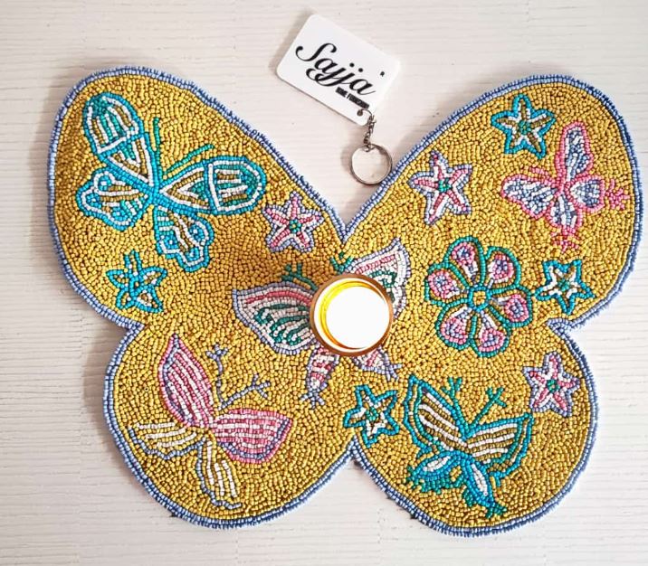 Sajja Playful Bright Yellow Butterfly Beaded Table Mat