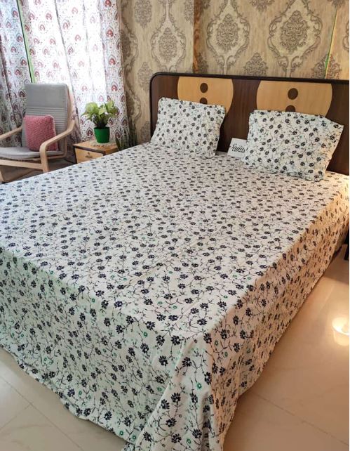 Deluxe Premium Cotton Double bed King Bedsheet 9f x 9f Multicolour Floral