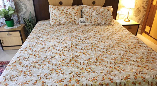 Deluxe Premium Cotton Double bed King Bedsheet 9f x 9f Multicolour Floral Teal Turquoise