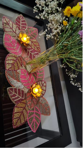 Dancing leaves Multi Coloured Beads Table Runner